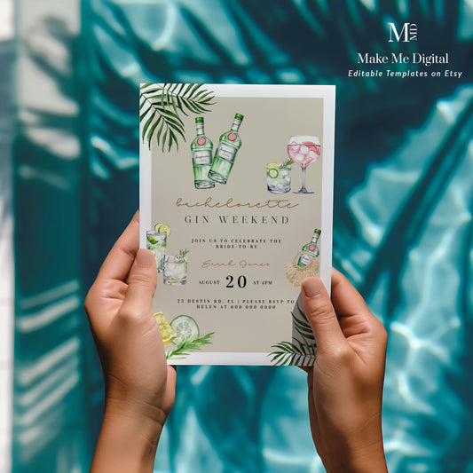 Gin Tropical Beach Party Bachelorette Weekend Invitation