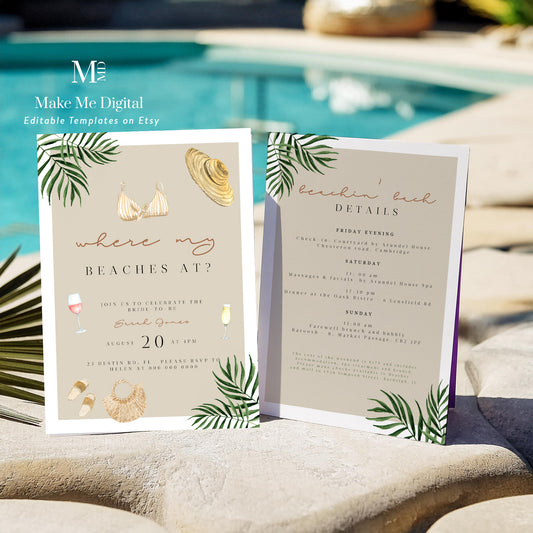 Tropical Beach Party Bachelorette Weekend Invitation