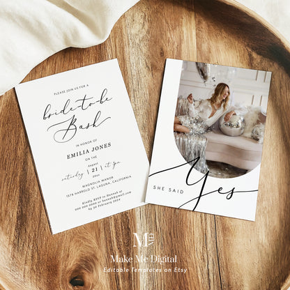 Elegant Calligraphy 'She Said Yes' Bridal Shower Invitation