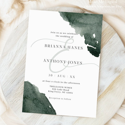 Timeless Emerald Green Splash Wedding Invite