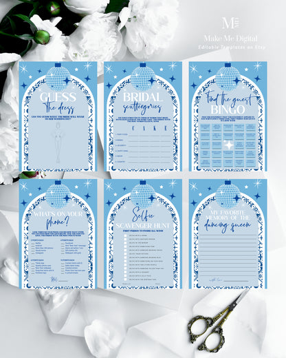 12 Blue Tile Santorini Bridal Shower Game Bundle