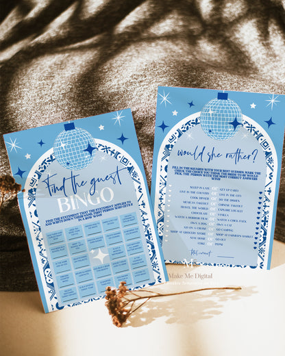 12 Blue Tile Santorini Bridal Shower Game Bundle