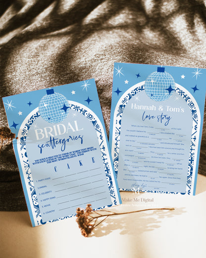 12 Blue Tile Santorini Bridal Shower Game Bundle