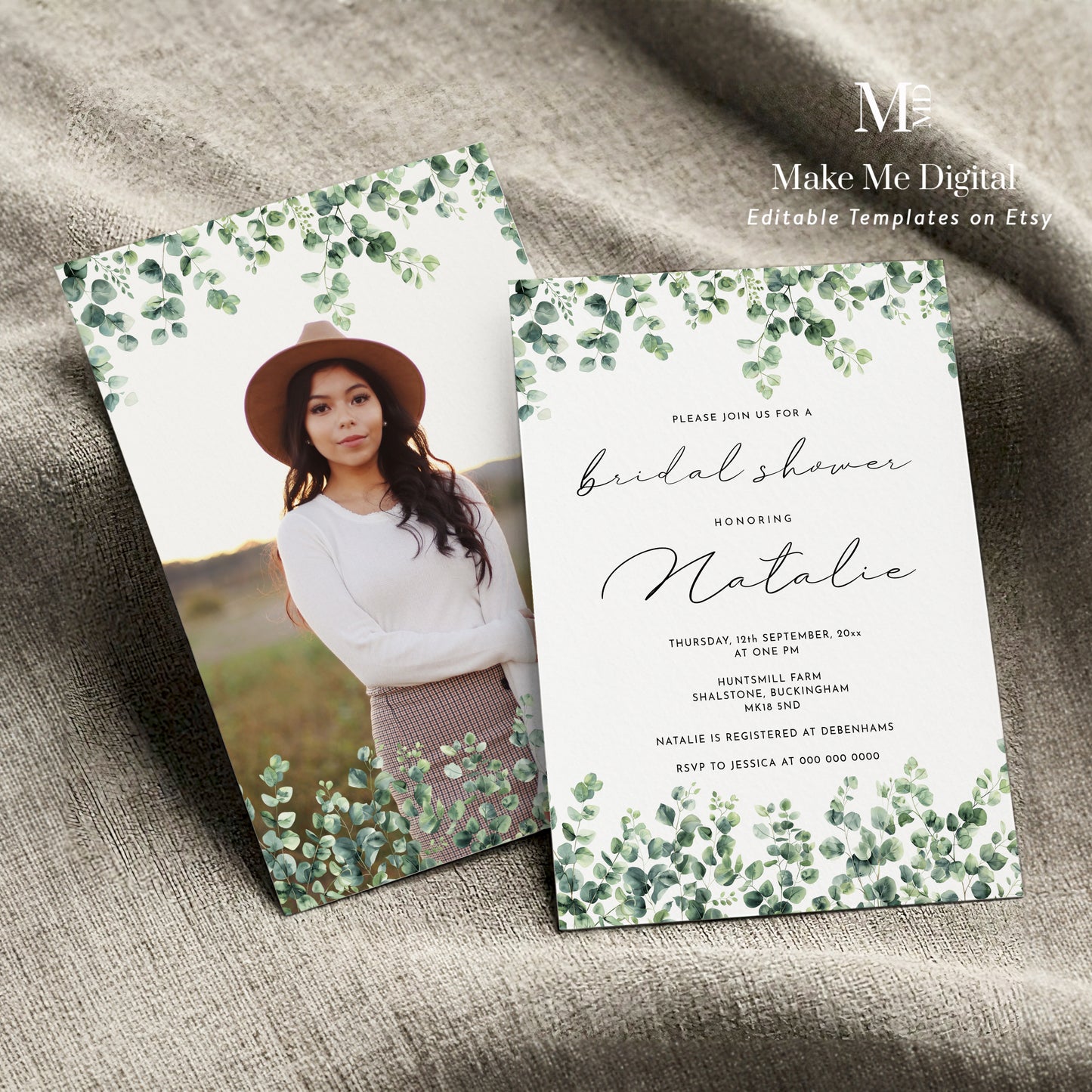 Minimalist Green Botanical Eucalyptus Bridal Shower Invitation