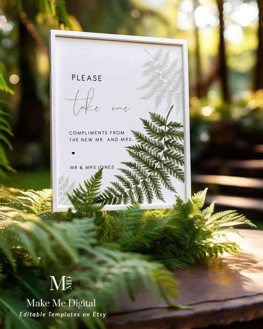 Watercolour Fern Wedding Favour Sign