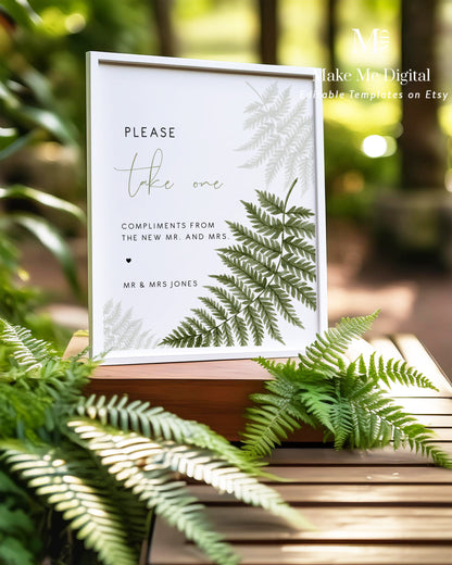 Watercolour Fern Wedding Favour Sign