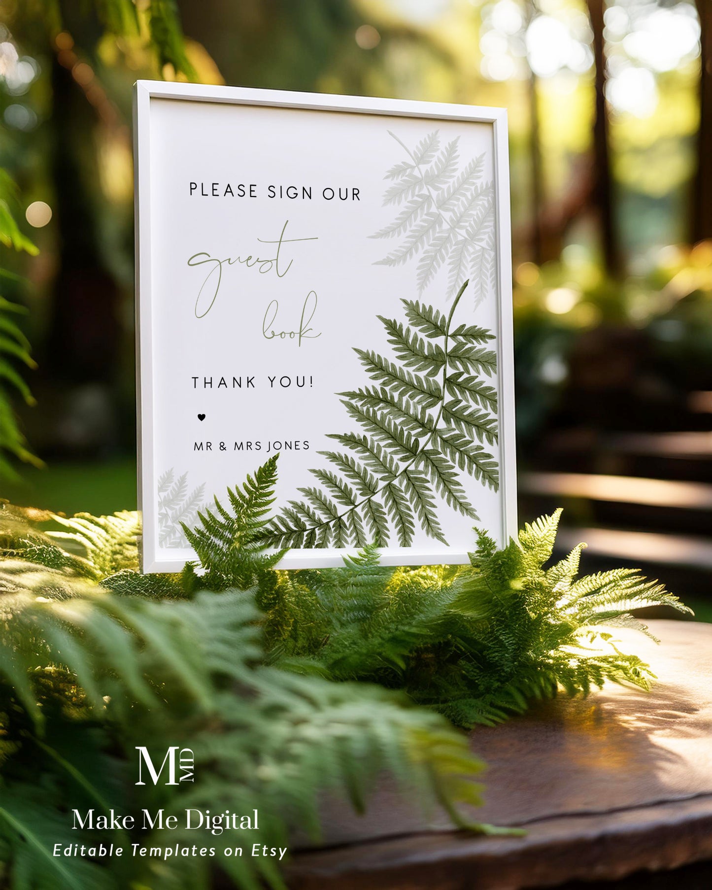 green fern wedding guest book sign