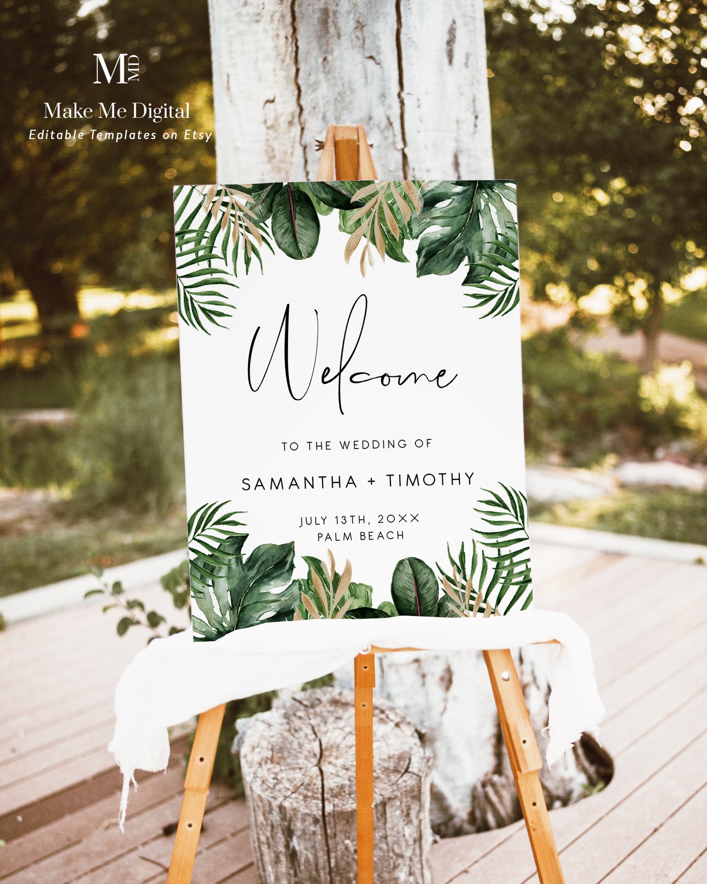 Tropical & Gold Wedding Welcome Sign