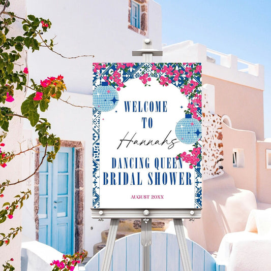 Dancing Queen Bridal Shower Welcome Sign & Mediterranean Blue Tile template