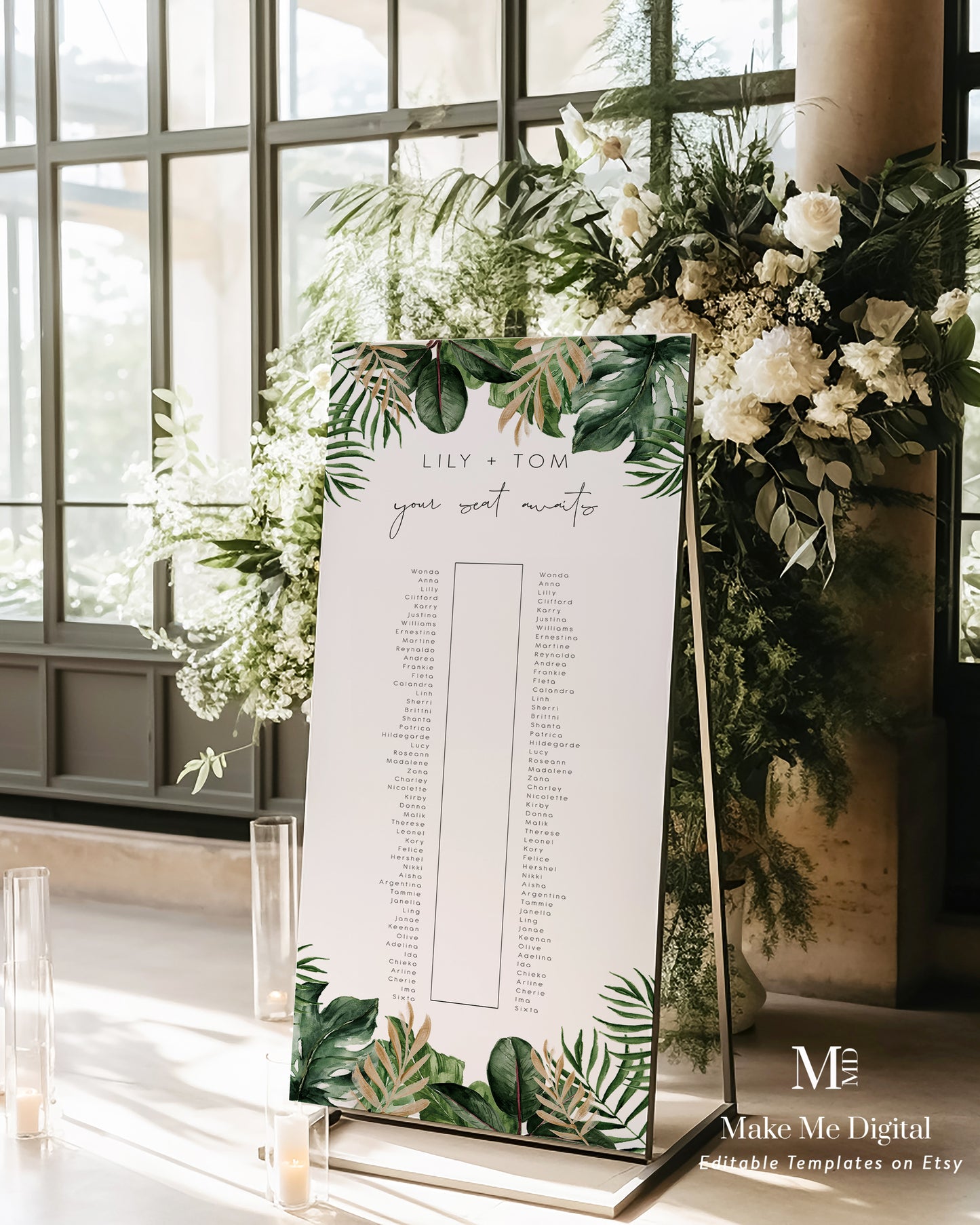 Long Tropical Seating Chart Sign Wedding Sign template