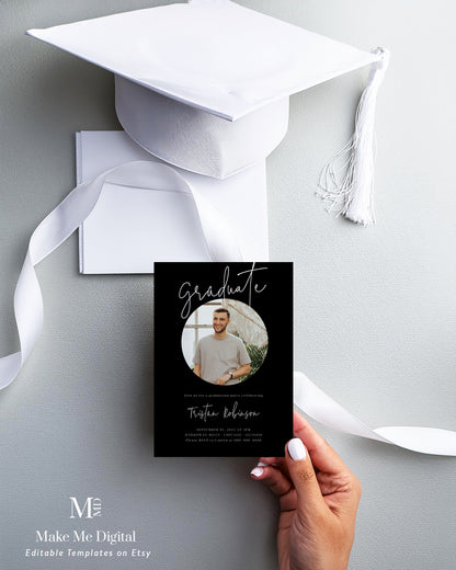 Modern Calligraphy Black Graduation Party Invitation