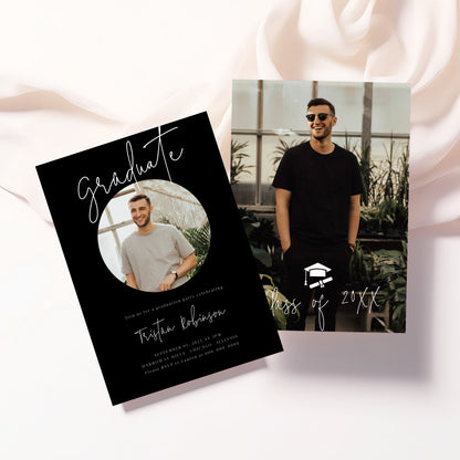 Modern Calligraphy Black Graduation Party Invitation