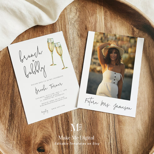 Modern Calligraphy Champagne Bridal Shower Invitation