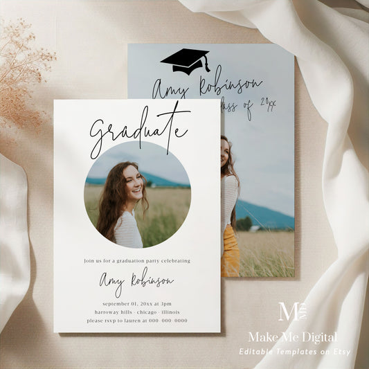 Modern Calligraphy Graduation Party Invitation