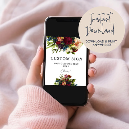 Jewel tone moody floral Custom wedding sign Poster Template