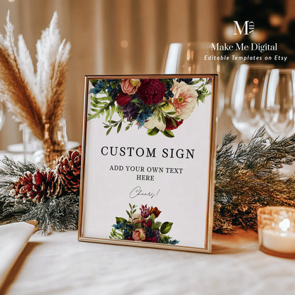 Jewel tone moody floral Custom wedding sign Poster Template