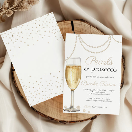 Pearls and Prosecco Bridal Shower Invitation template