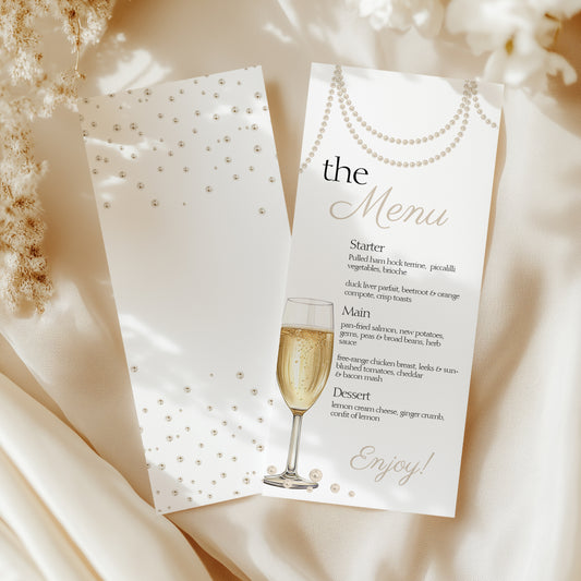 Pearls and Prosecco Bridal Shower Menu template