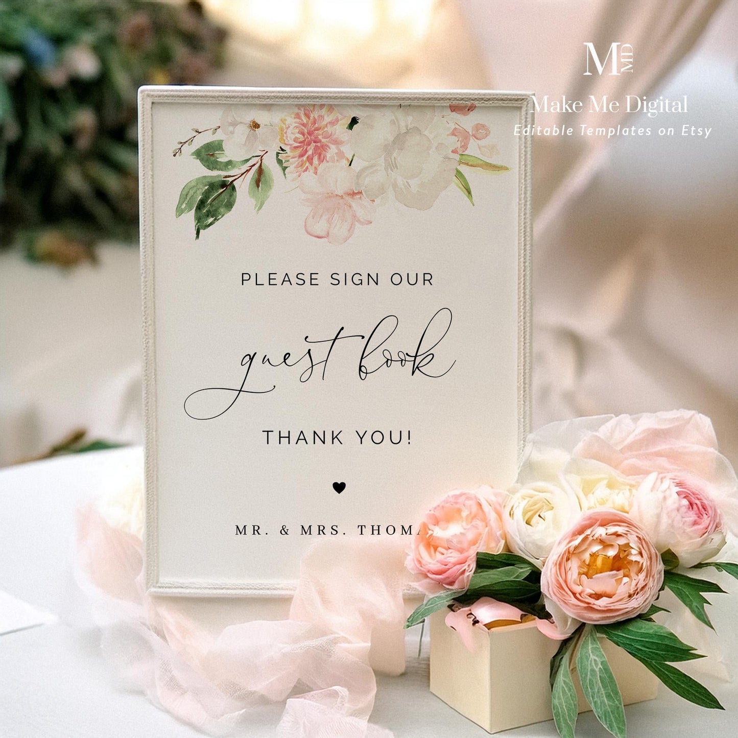 pink peony and cream floral wedding please sign our guestbook wedding tabletop sign