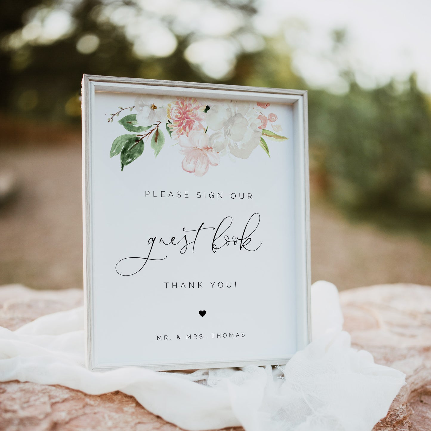 Blush Pink & White Floral Wedding Guest Book Sign