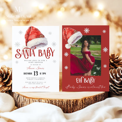 Jolly Santa Baby shower Invitation, Red Santa Hat Evite