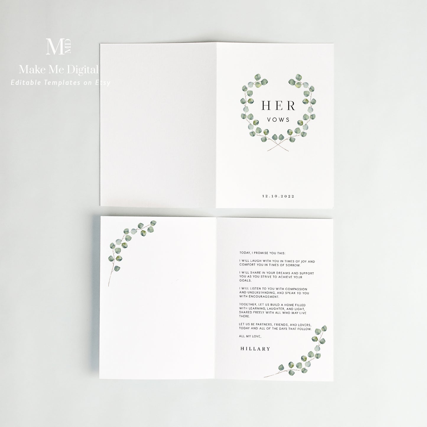 Silver Dollar Eucalyptus Vow Book templates