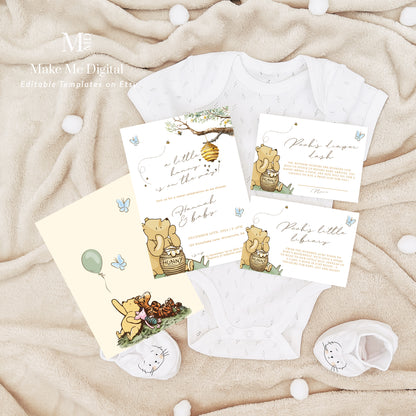 Winnie-the-Pooh Bear Baby Shower Invitation Suite template