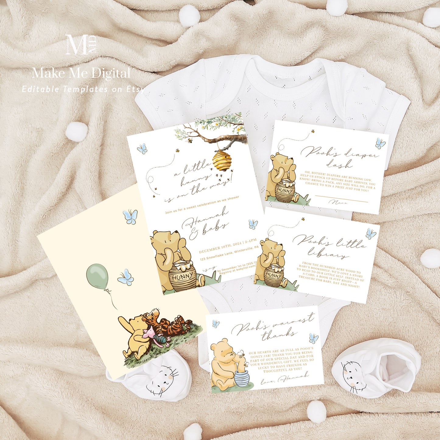 Winnie-the-Pooh Bear Baby Shower Invitation Suite template