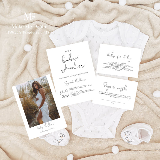 Elegant Boho Baby Shower Invitation suite