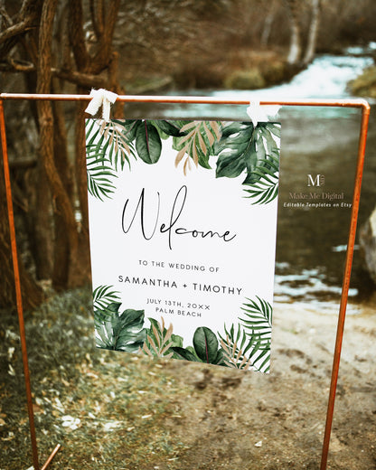 Tropical & Gold Wedding Welcome Sign