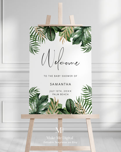 Tropical & Gold Baby Shower Welcome Sign