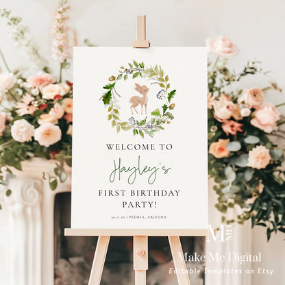 Woodland Deer Birthday Welcome Sign