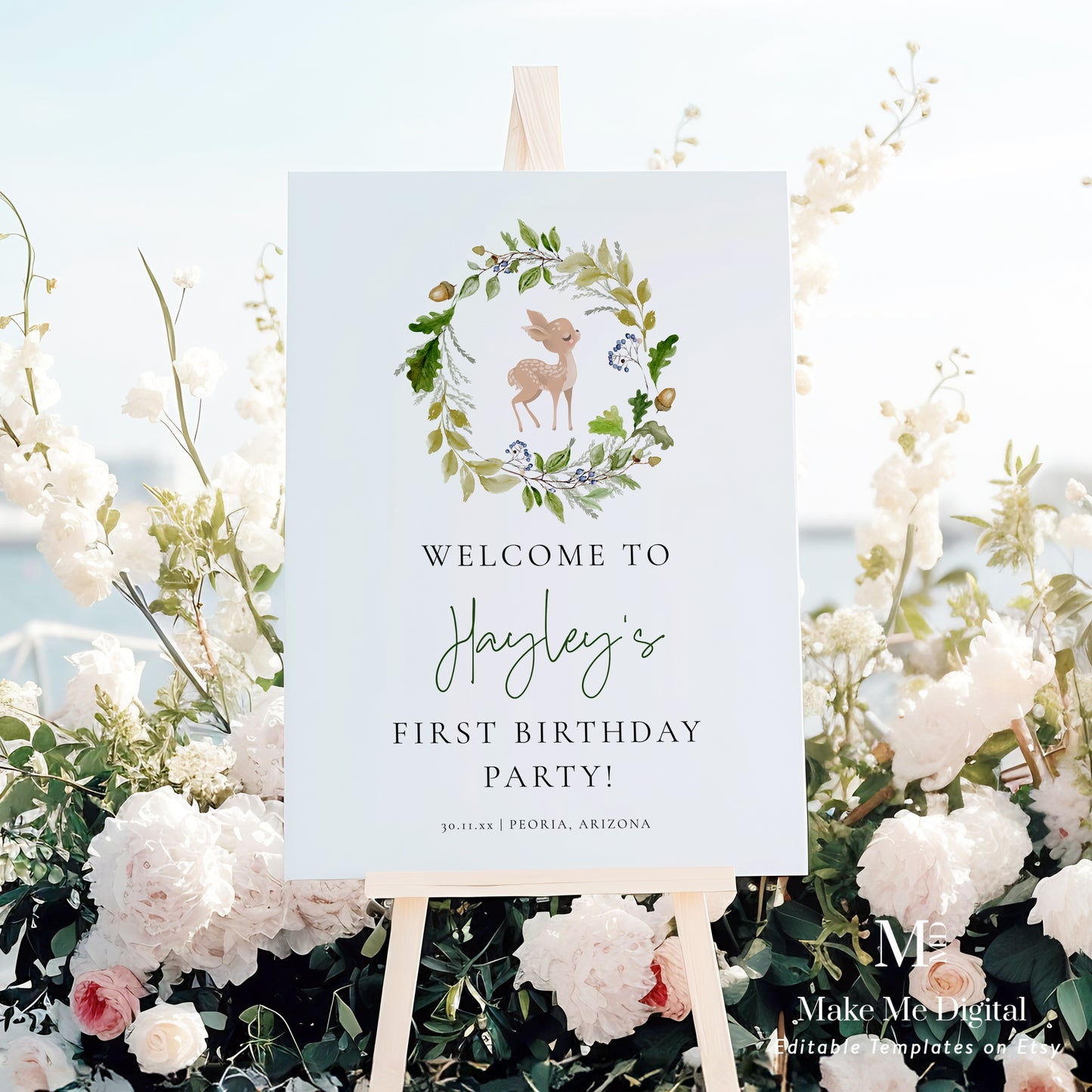 Woodland Deer Birthday Welcome Sign