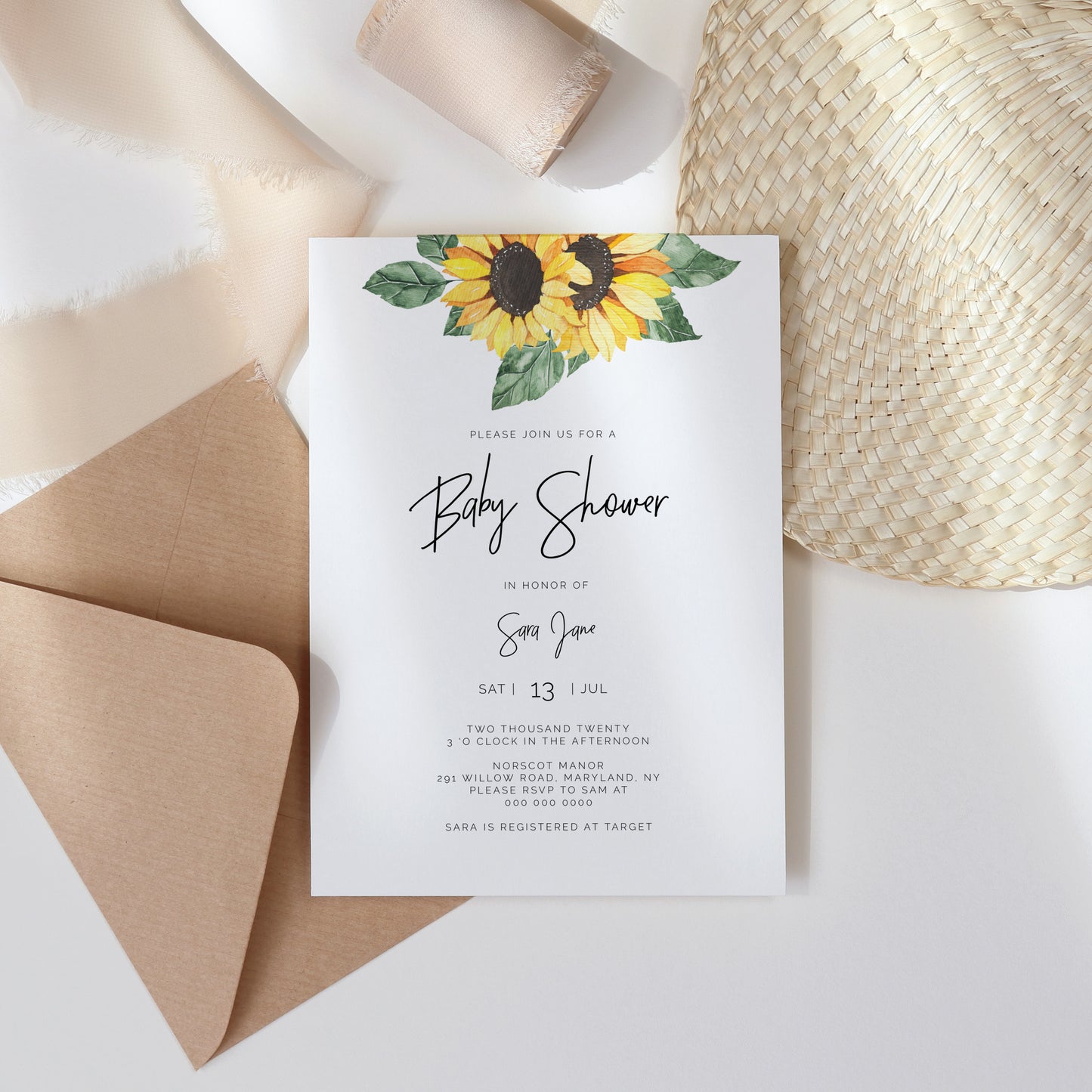 Sunflower Baby Shower Invitation Set of 3