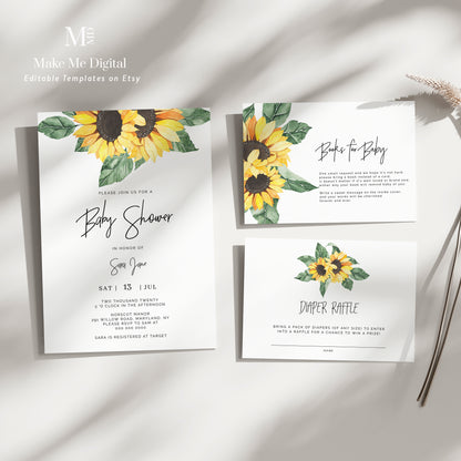 Sunflower Baby Shower Invitation Set of 3