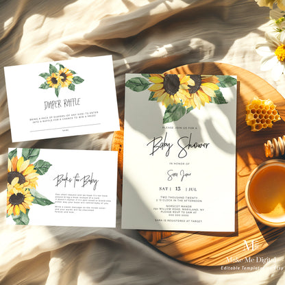 Sunflower Baby Shower Invitation Set of 3