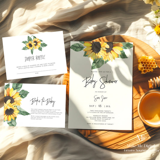 Sunflower Baby Shower Invitation Set of 3