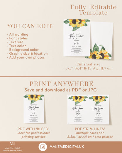 Sunflower Baby Shower Invitation Single