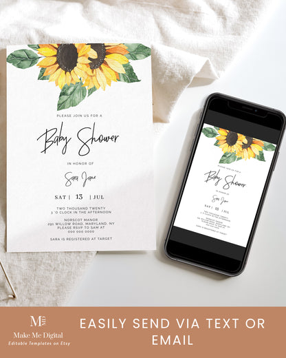 Sunflower Baby Shower Invitation Set of 3