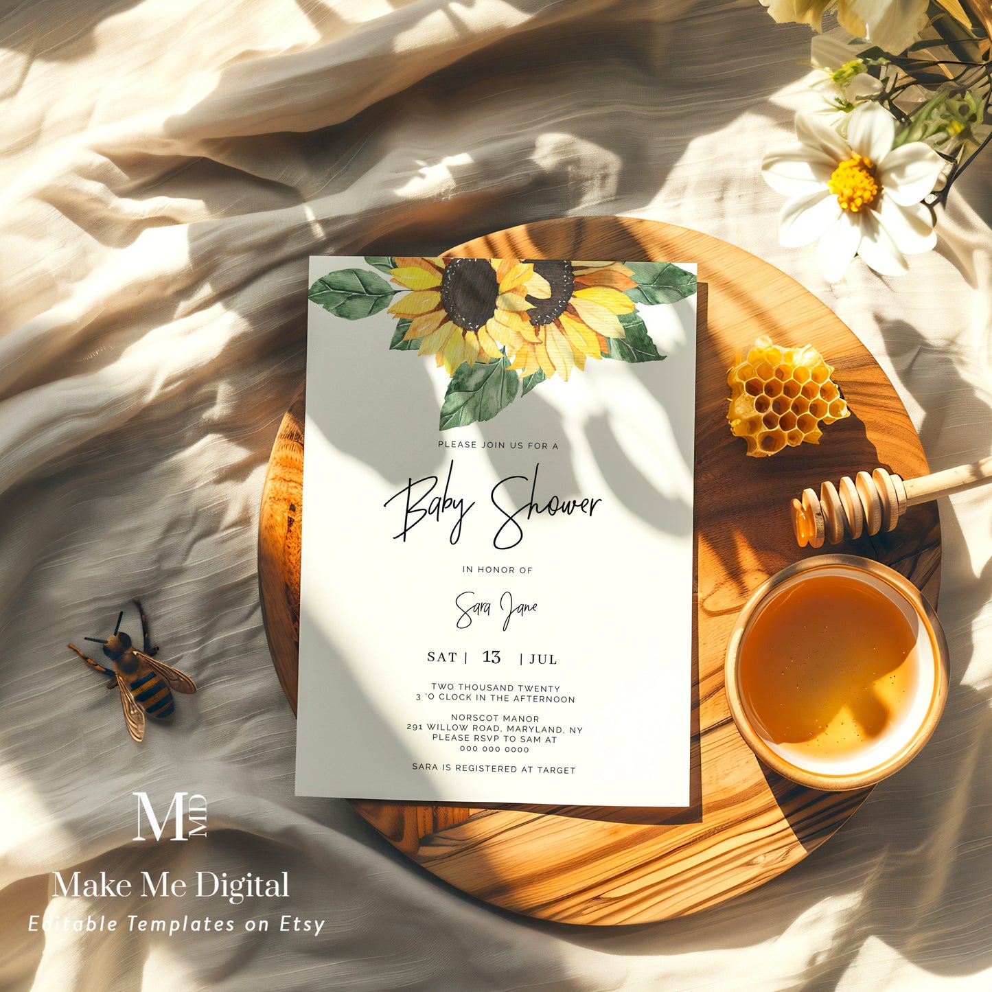 Sunflower Baby Shower Invitation Single