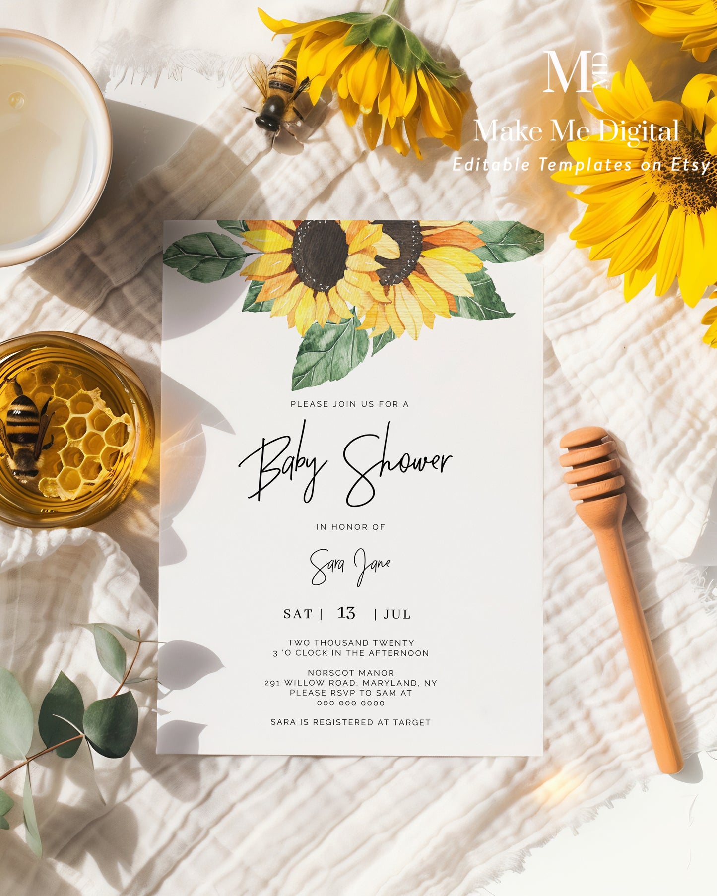 Sunflower Baby Shower Invitation Set of 3