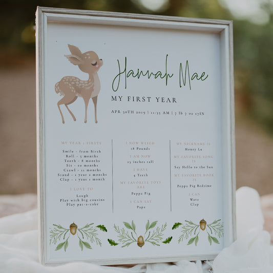 Woodland Deer My First Year Sign Keepsake