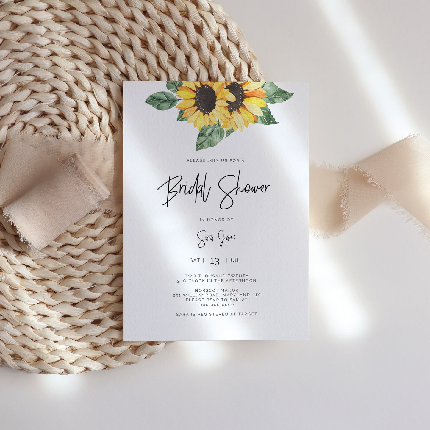 Sunflower Bridal Shower Invitation Single