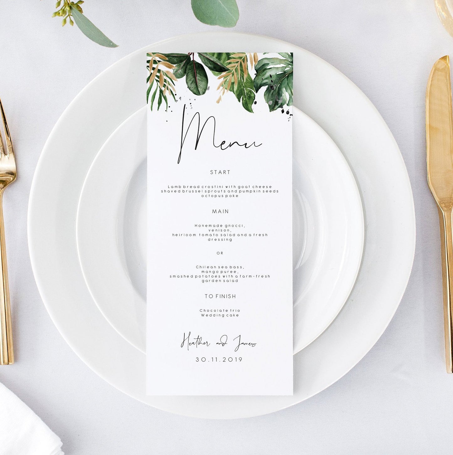 Tropical wedding menu summer greenery bridal shower menu, botanical dinner menu, instant download, 119