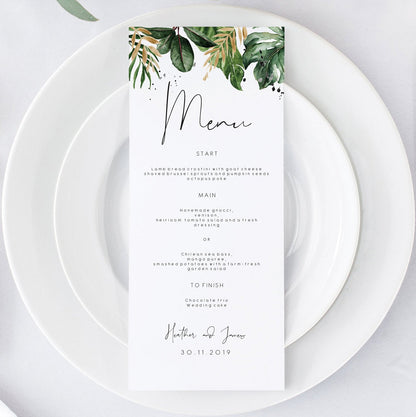 Tropical wedding menu summer greenery bridal shower menu, botanical dinner menu, instant download, 119