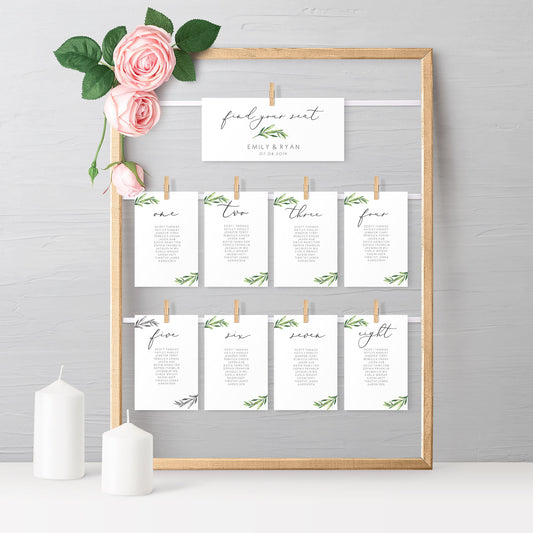 Wedding Seating Chart Wedding Table Plan, Elegant wedding escort cards, printable seating plan, instant download template 125