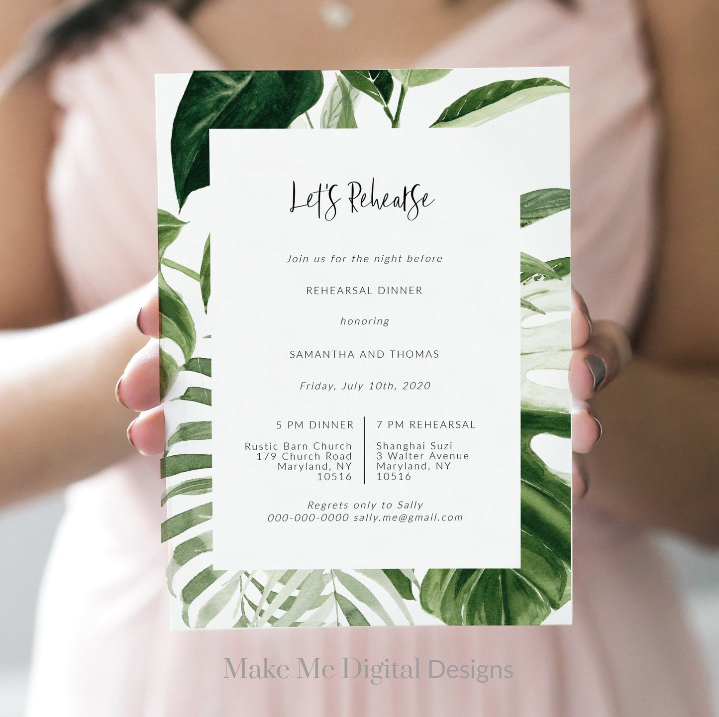 Tropical Wedding Rehearsal Dinner invitation,  Palm leaf Rehearsal Dinner Invite, Instant Download, monstera wedding editable template 126