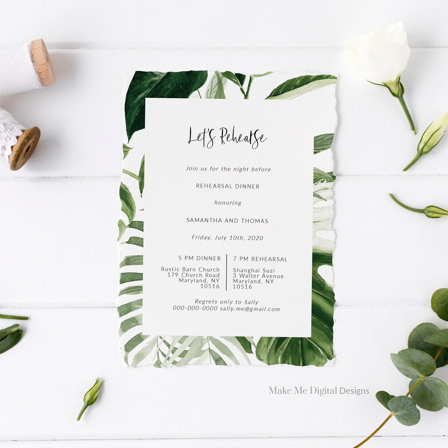 Tropical Wedding Rehearsal Dinner invitation,  Palm leaf Rehearsal Dinner Invite, Instant Download, monstera wedding editable template 126