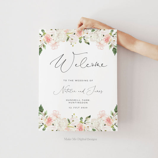 Vertical Peony and rose wedding welcome sign editable welcome sign blush floral welcome sign boho wedding welcome sign peony wedding 129