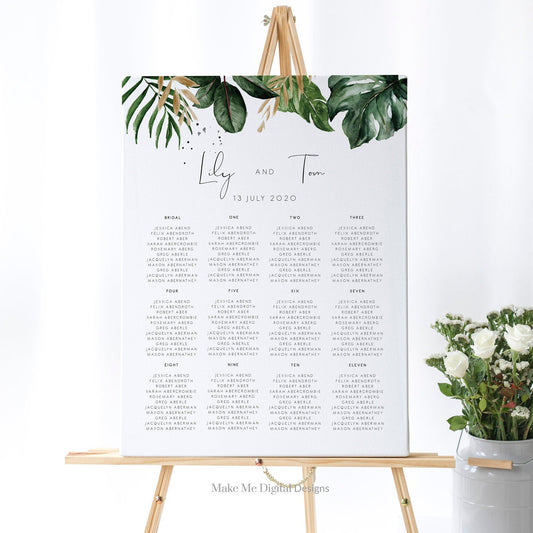 Tropical Seating Chart Sign Wedding Sign Green Find your seat Wedding Sign Printable green leaf Instant Download Seating DIY 119